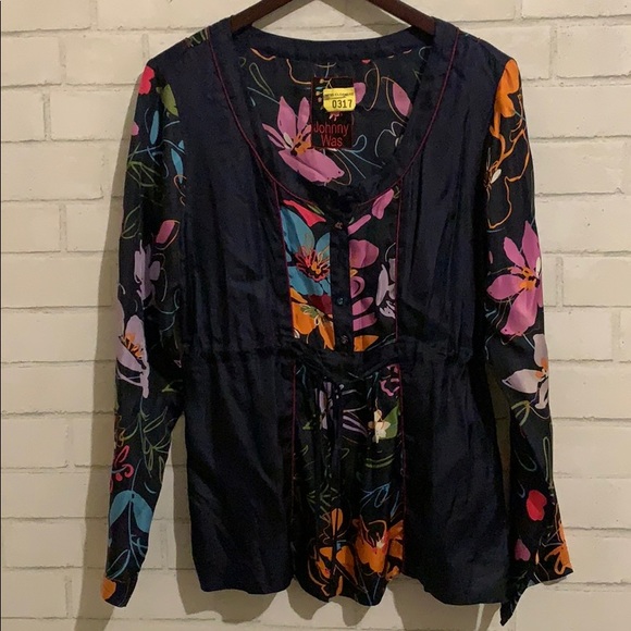 Johnny Was Tops - Johnny WAS Black Floral Silk Top Blouse - M